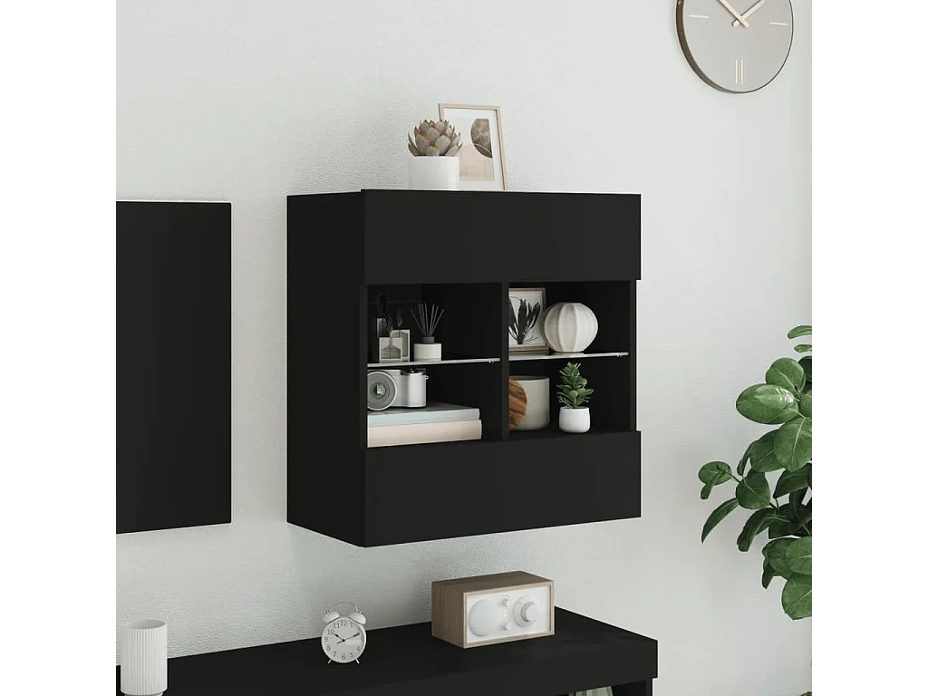 Berkfield TV Wall Cabinet with LED Lights Black 58.5x30x60.5 cm
