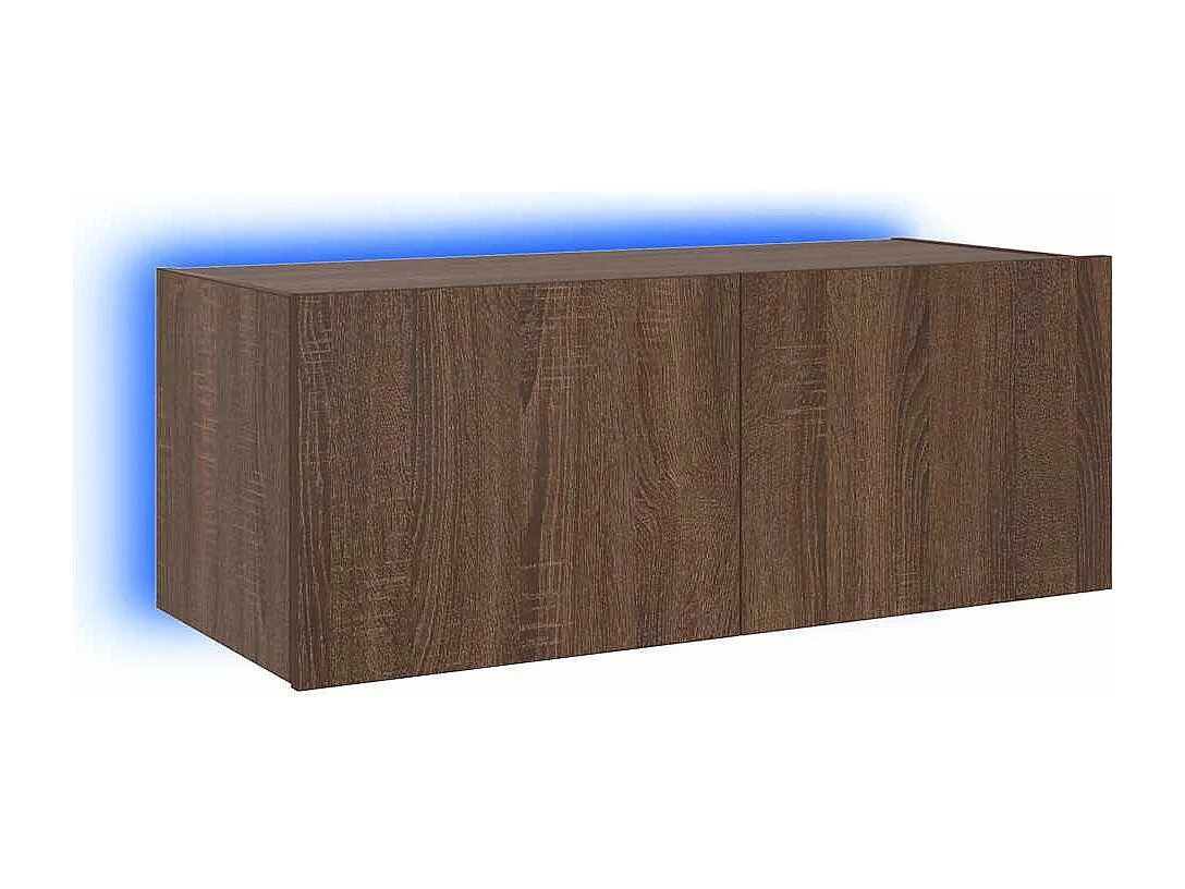 Berkfield TV Wall Cabinet with LED Lights Brown Oak 80x35x31 cm