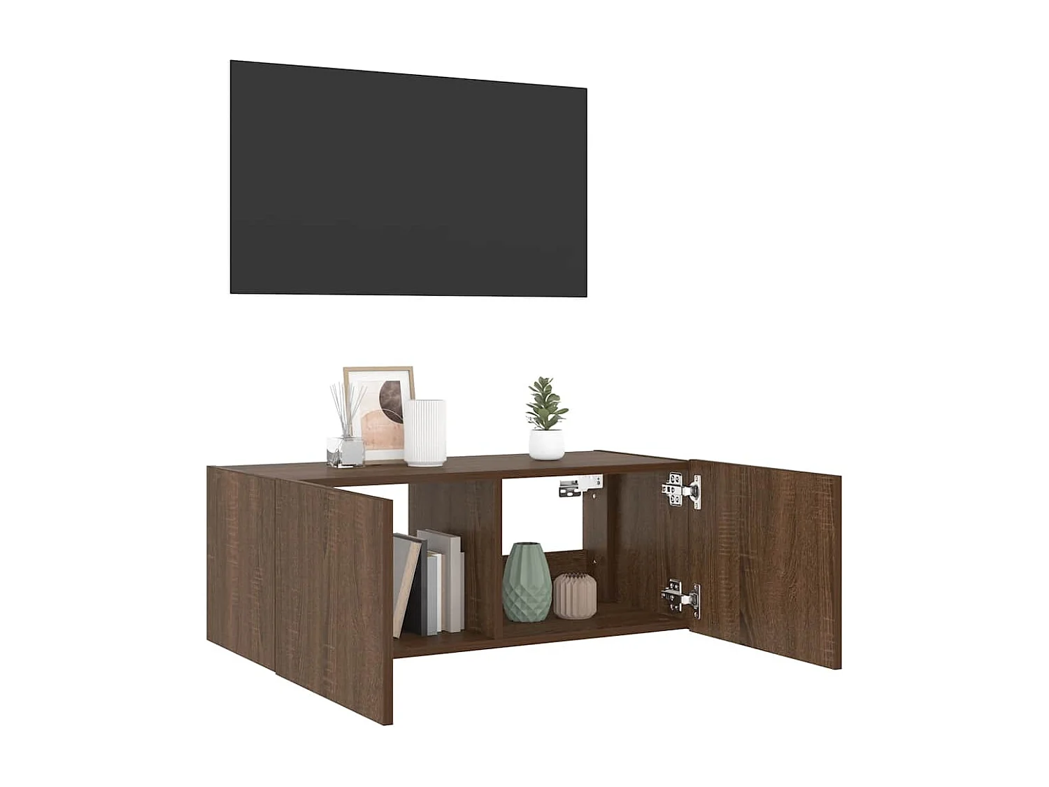 Berkfield TV Wall Cabinet with LED Lights Brown Oak 80x35x31 cm