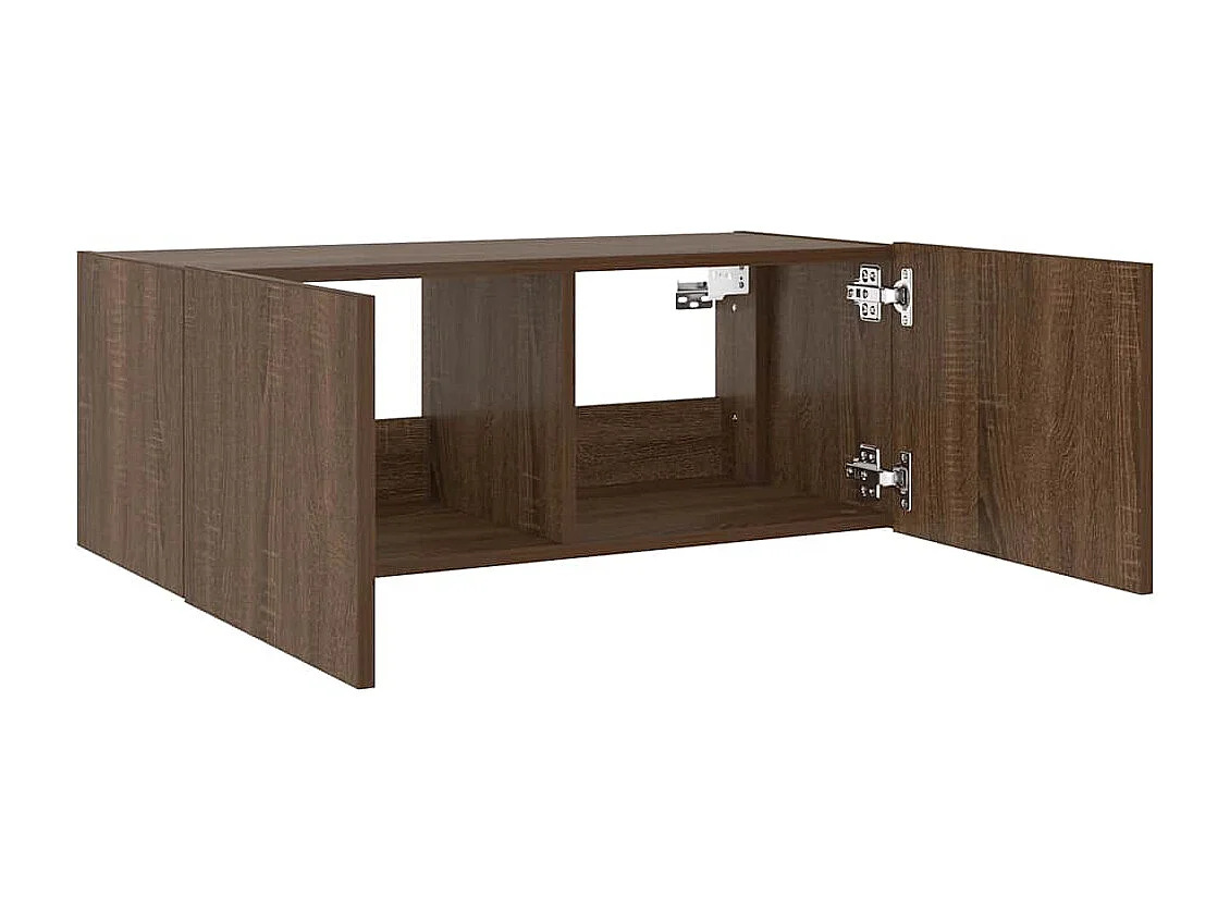 Berkfield TV Wall Cabinet with LED Lights Brown Oak 80x35x31 cm