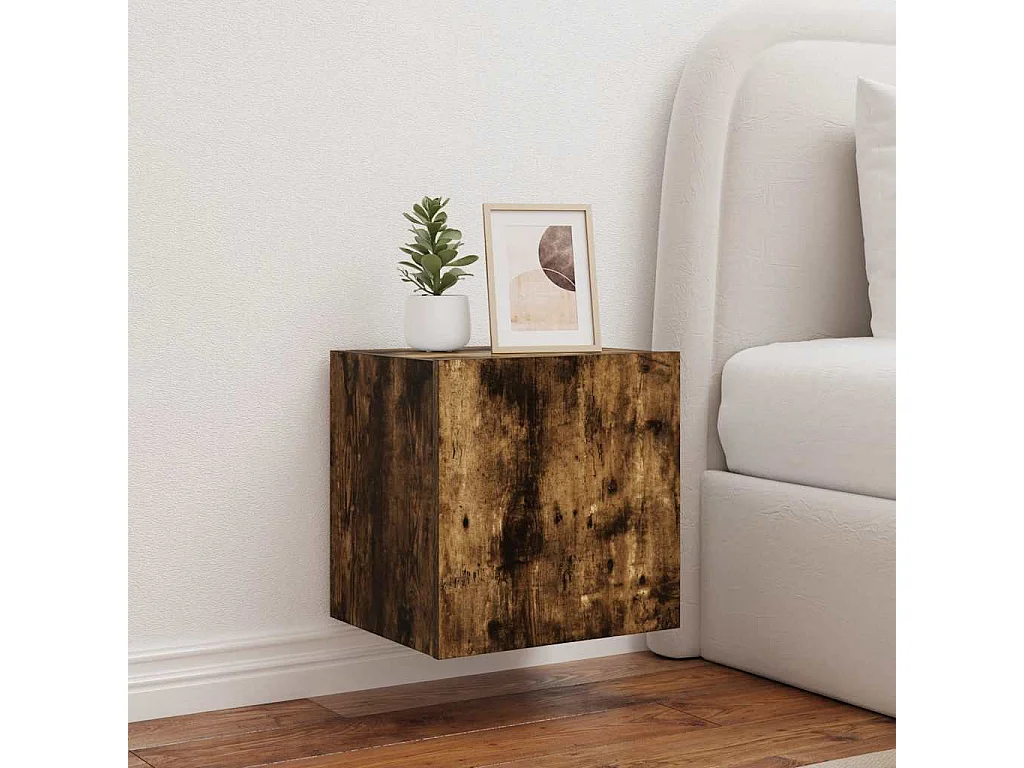 Berkfield TV Wall Cabinet with LED Lights Smoked Oak 40.5x35x40 cm