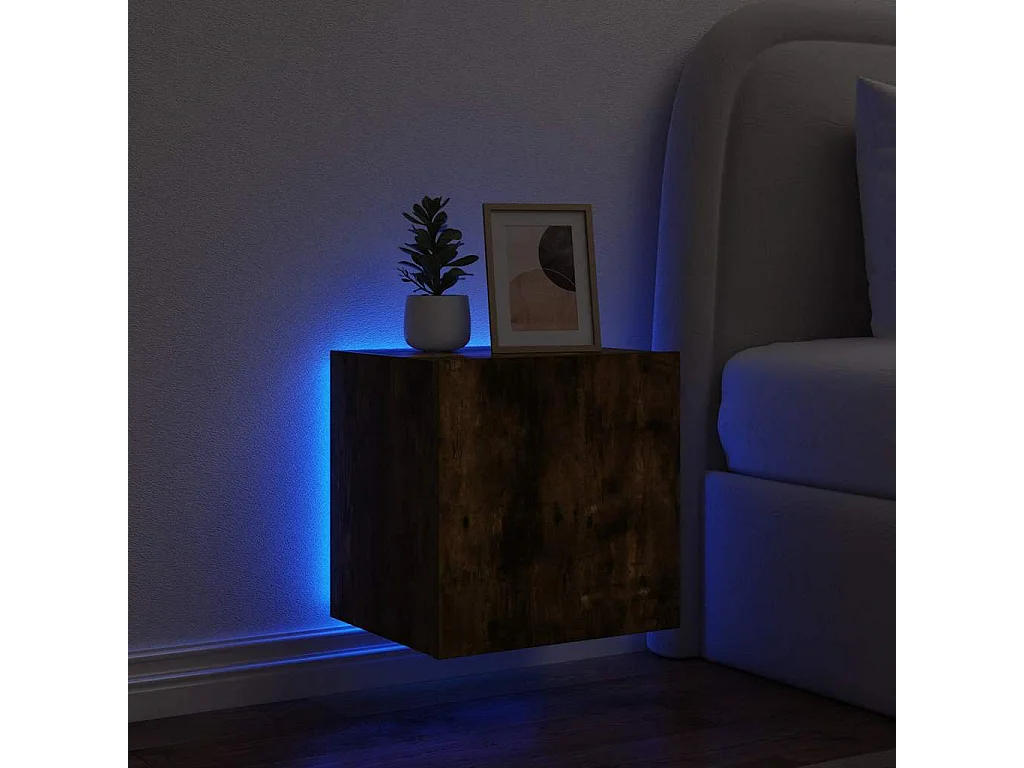 Berkfield TV Wall Cabinet with LED Lights Smoked Oak 40.5x35x40 cm