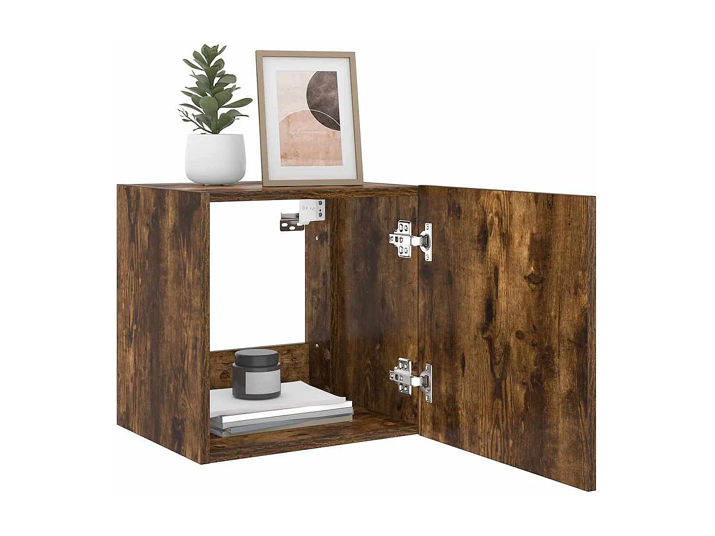 Berkfield TV Wall Cabinet with LED Lights Smoked Oak 40.5x35x40 cm
