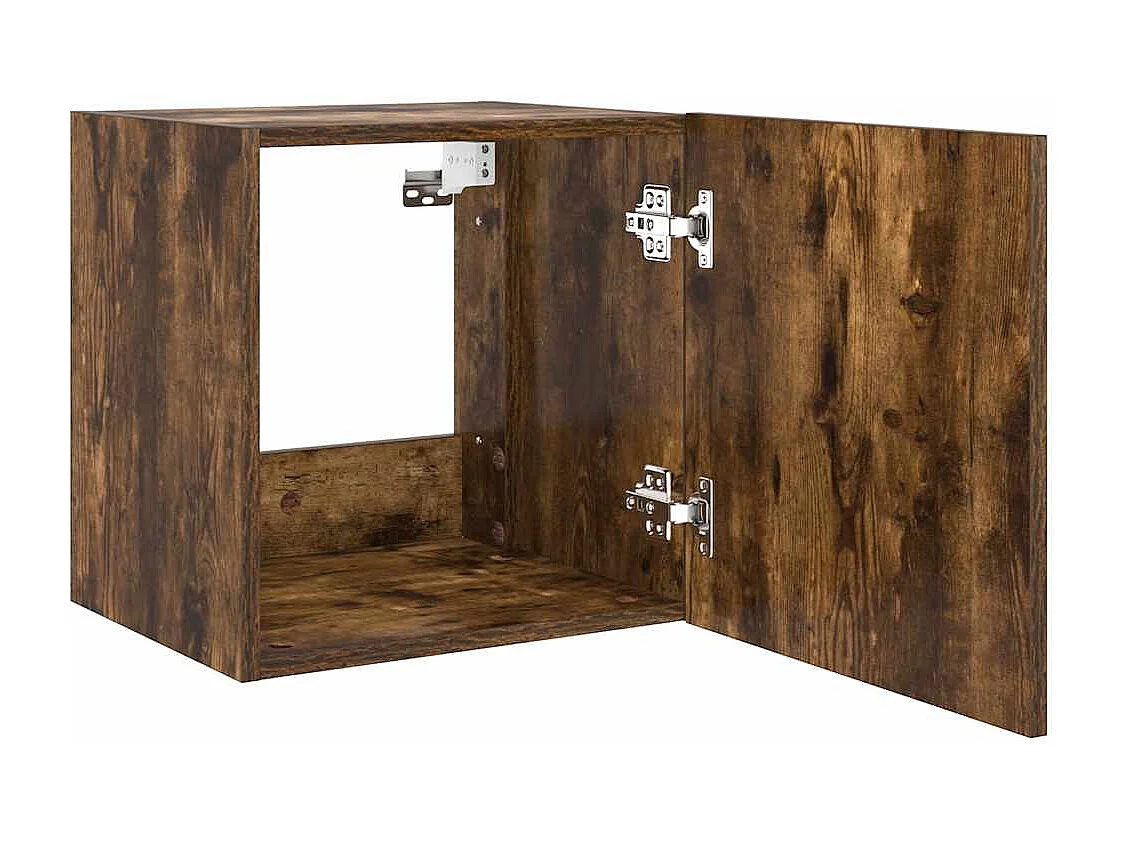 Berkfield TV Wall Cabinet with LED Lights Smoked Oak 40.5x35x40 cm