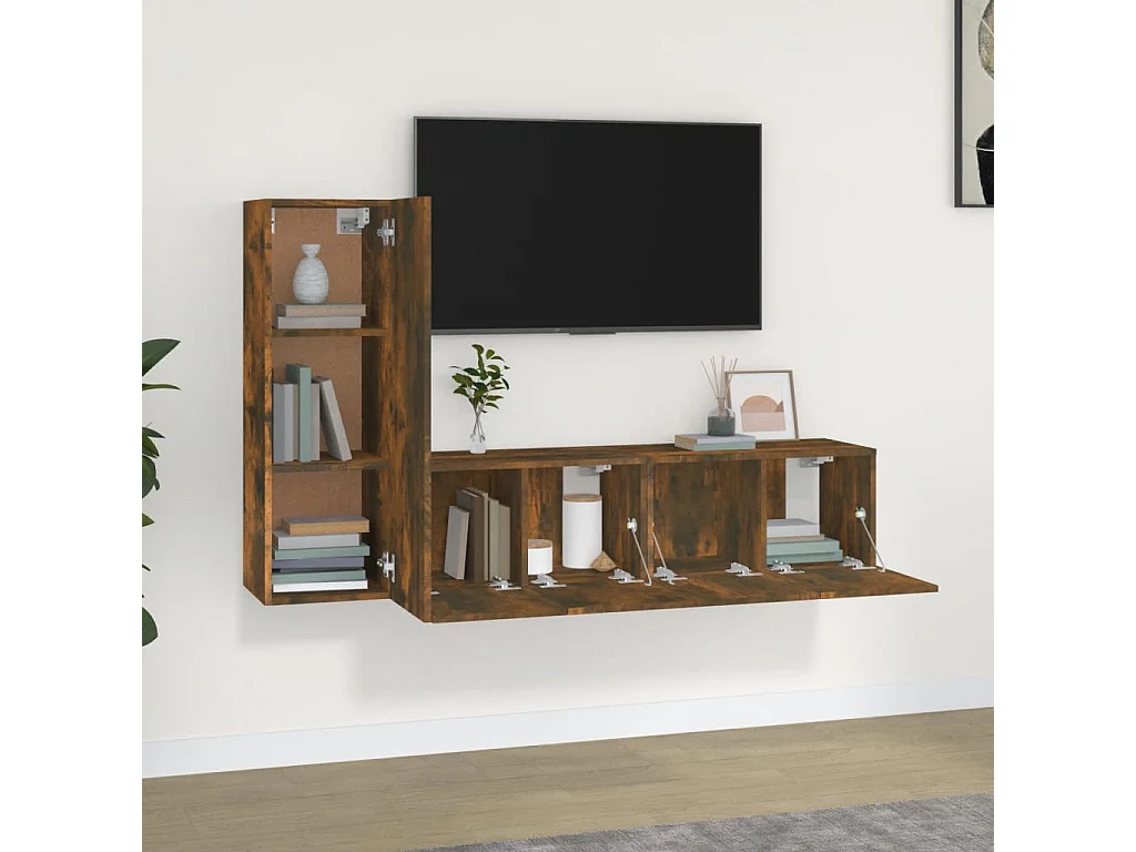 Berkfield 3 Piece TV Cabinet Set Smoked Oak Engineered Wood