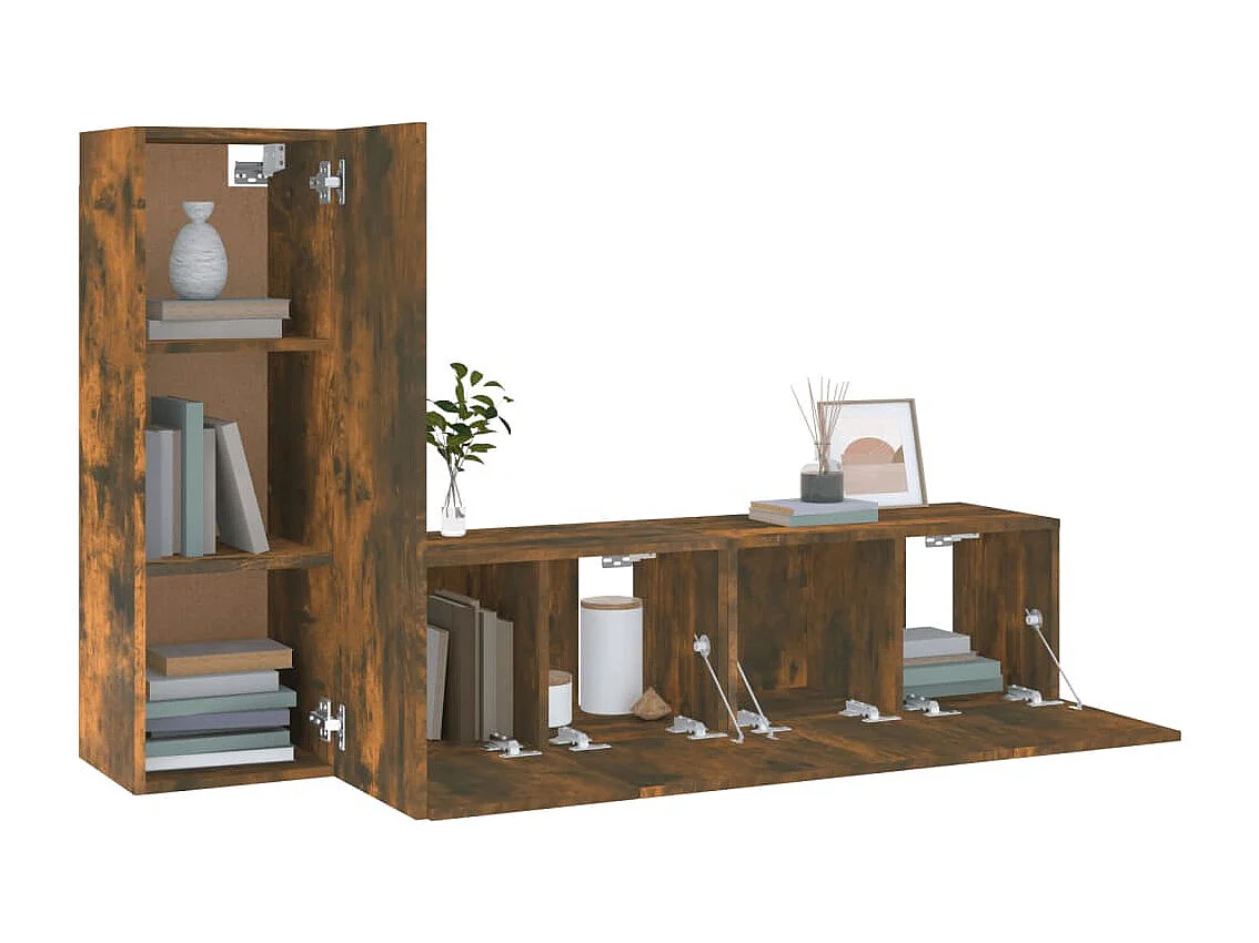Berkfield 3 Piece TV Cabinet Set Smoked Oak Engineered Wood