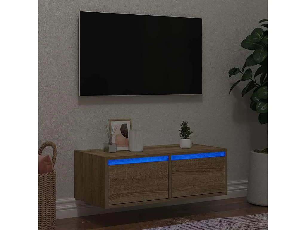 Berkfield TV Cabinet with LED Lights Sonoma Oak 75x35.5x25 cm