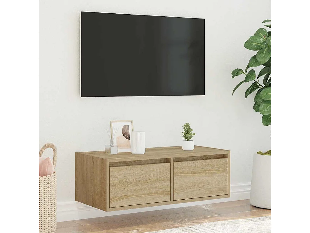 Berkfield TV Cabinet with LED Lights Sonoma Oak 75x35.5x25 cm