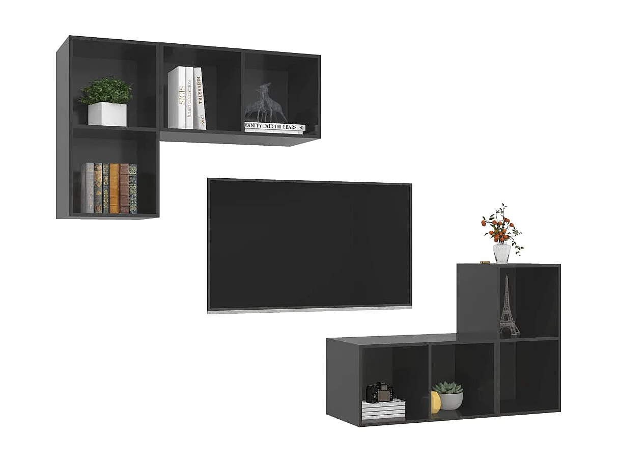 Berkfield Wall-mounted TV Cabinets 4 pcs High Gloss Grey Engineered Wood