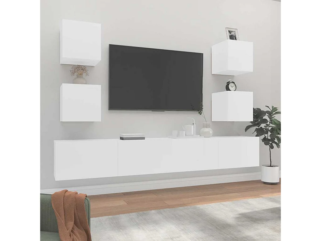Berkfield 6 Piece TV Cabinet Set White Engineered Wood