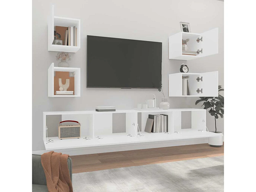 Berkfield 6 Piece TV Cabinet Set White Engineered Wood