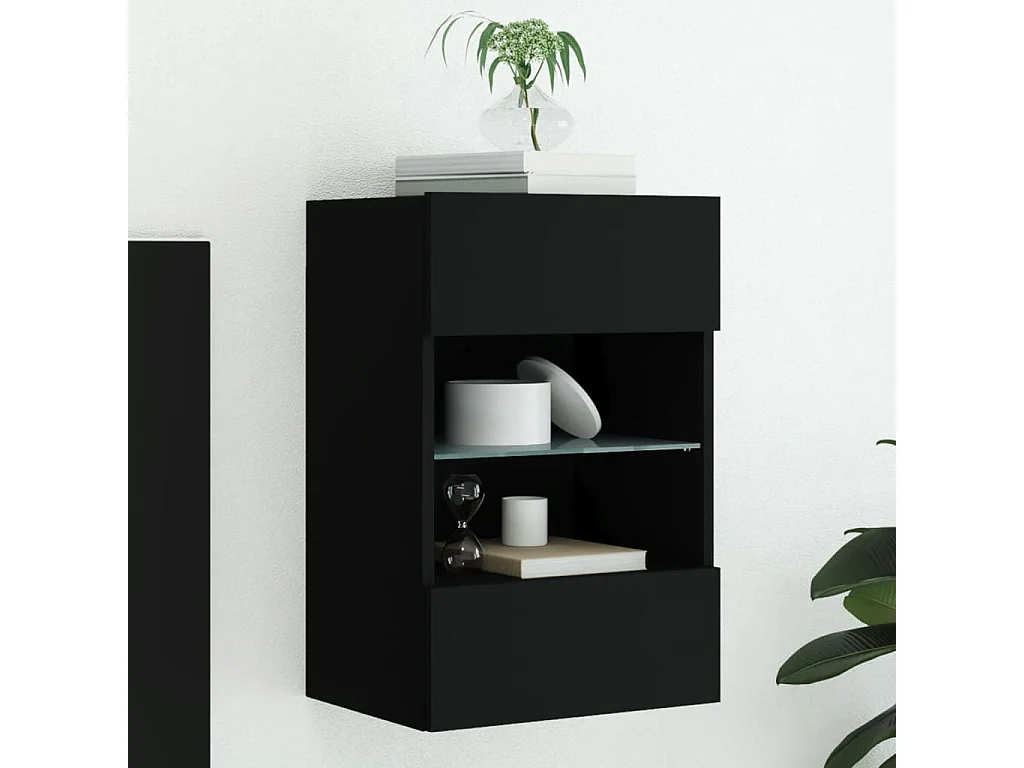Berkfield TV Wall Cabinet with LED Lights Black 40x30x60.5 cm