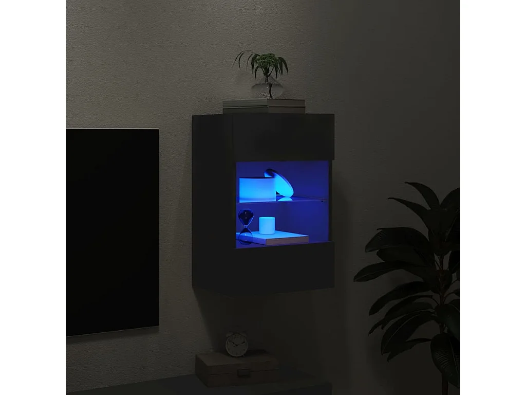 Berkfield TV Wall Cabinet with LED Lights Black 40x30x60.5 cm
