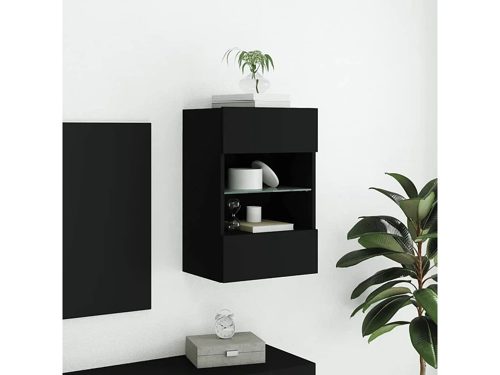 Berkfield TV Wall Cabinet with LED Lights Black 40x30x60.5 cm