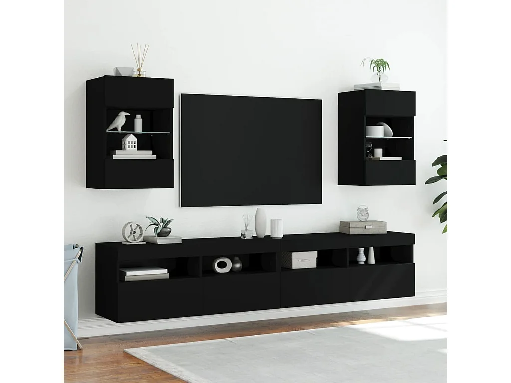 Berkfield TV Wall Cabinet with LED Lights Black 40x30x60.5 cm