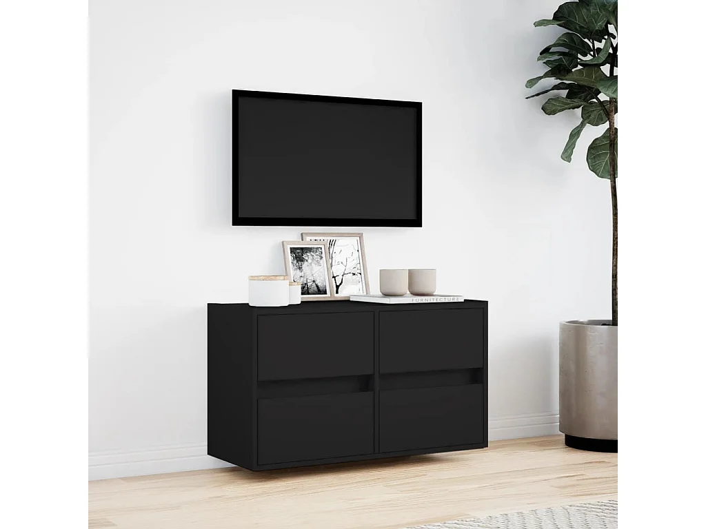 Berkfield TV Wall Cabinet with LED Lights Black 80x31x45 cm
