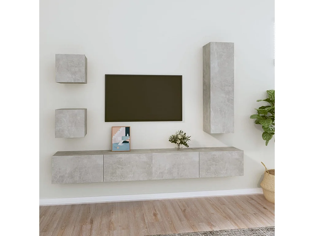 Berkfield 5 Piece TV Cabinet Set Concrete Grey Engineered Wood