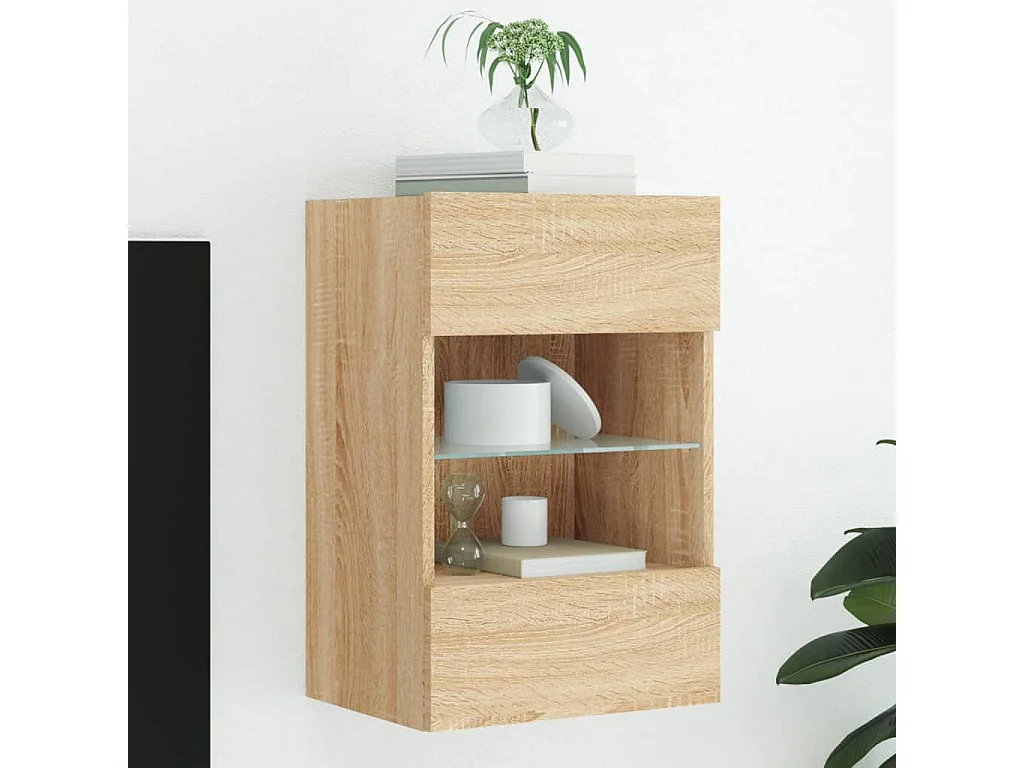 Berkfield TV Wall Cabinet with LED Lights Sonoma Oak 40x30x60.5 cm