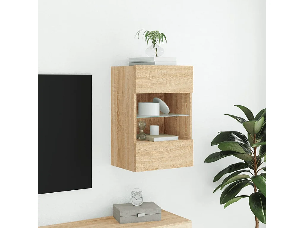 Berkfield TV Wall Cabinet with LED Lights Sonoma Oak 40x30x60.5 cm