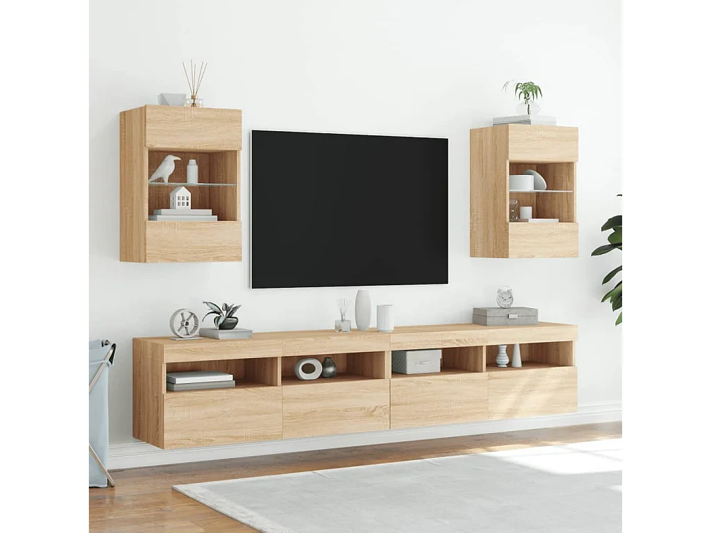 Berkfield TV Wall Cabinet with LED Lights Sonoma Oak 40x30x60.5 cm
