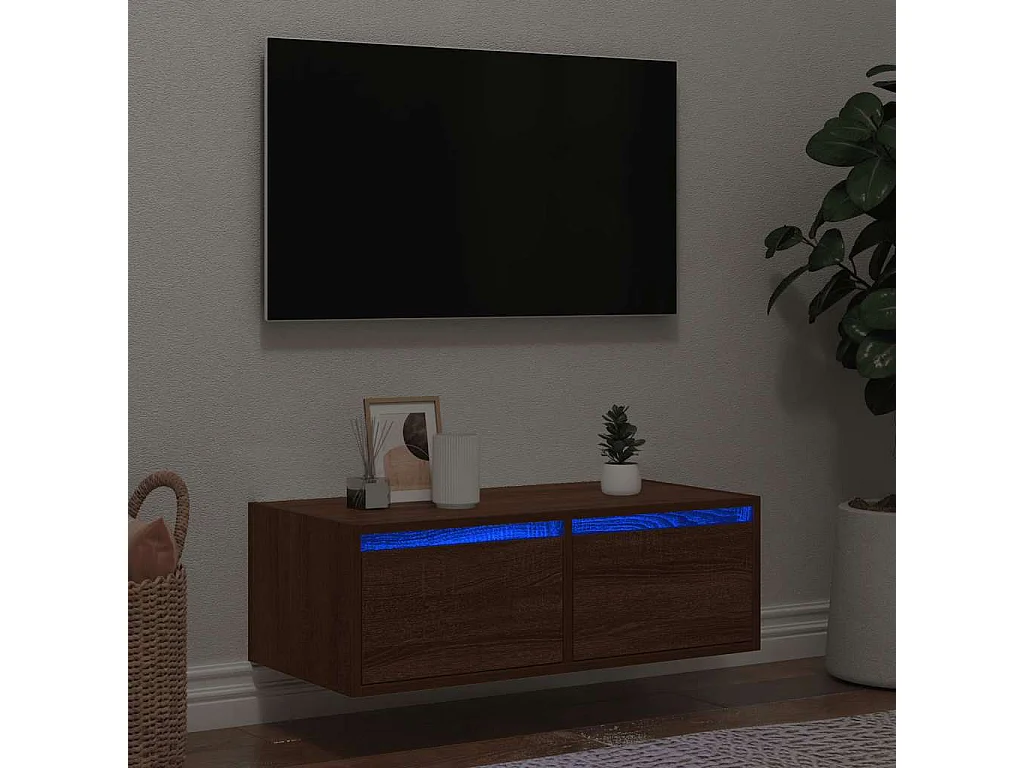 Berkfield TV Cabinet with LED Lights Brown Oak 75x35.5x25 cm