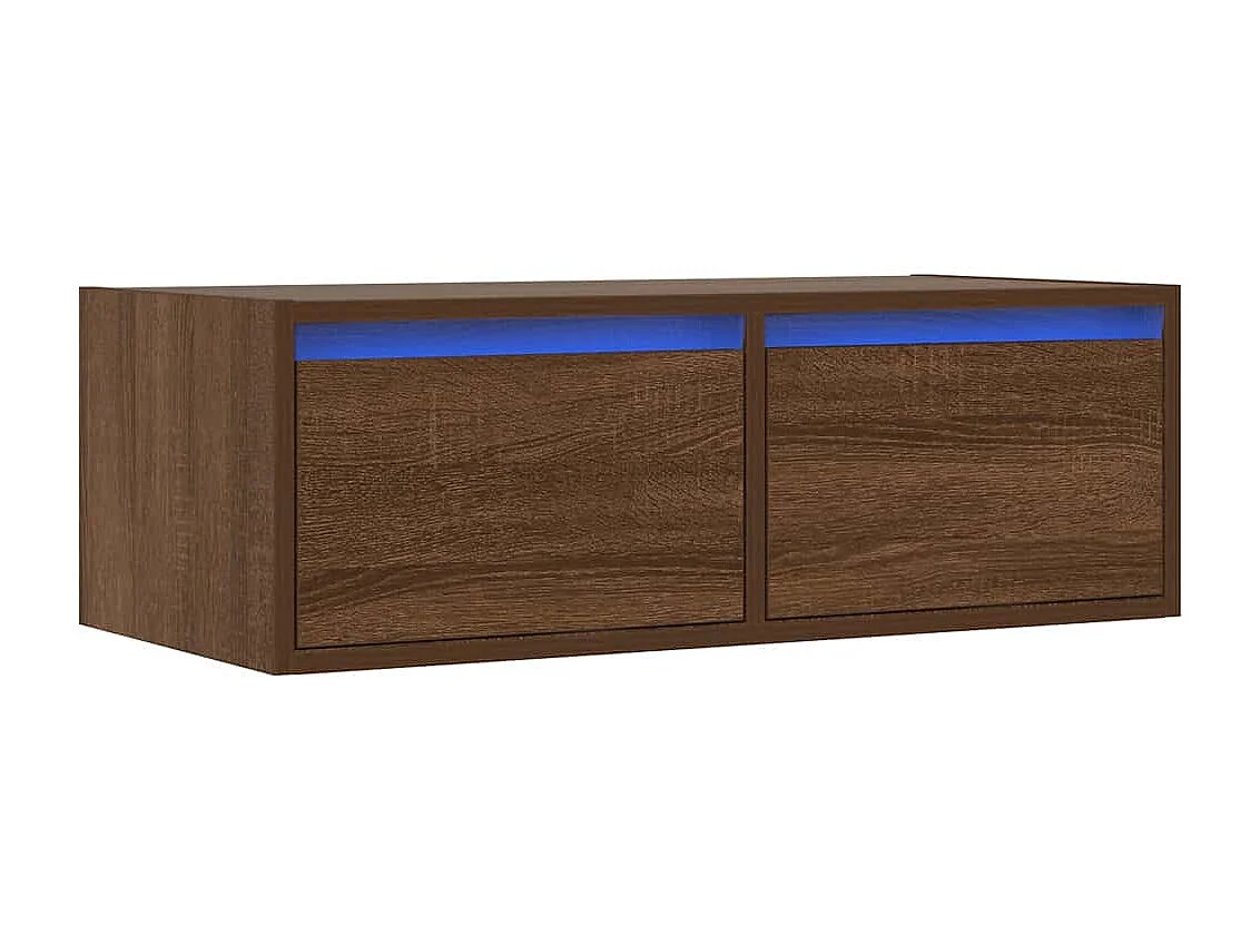 Berkfield TV Cabinet with LED Lights Brown Oak 75x35.5x25 cm