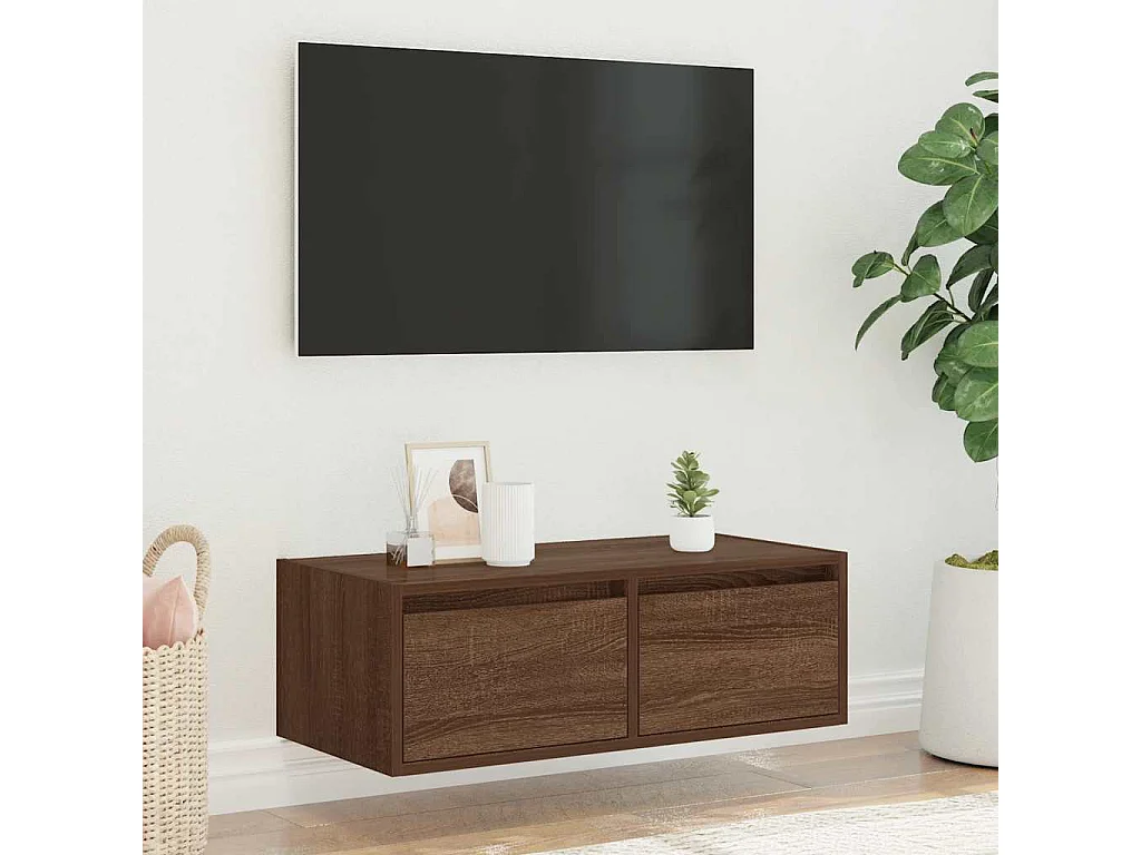 Berkfield TV Cabinet with LED Lights Brown Oak 75x35.5x25 cm