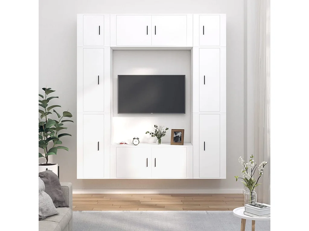 Berkfield 8 Piece TV Cabinet Set White Engineered Wood