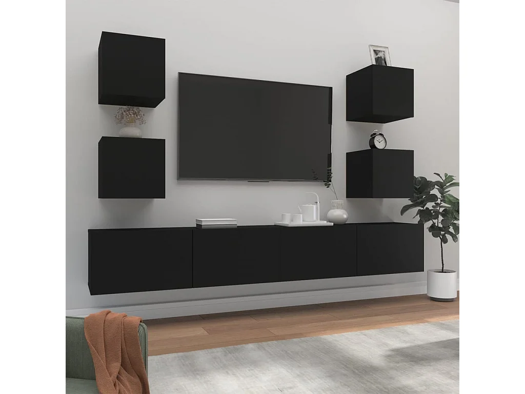 Berkfield 6 Piece TV Cabinet Set Black Engineered Wood