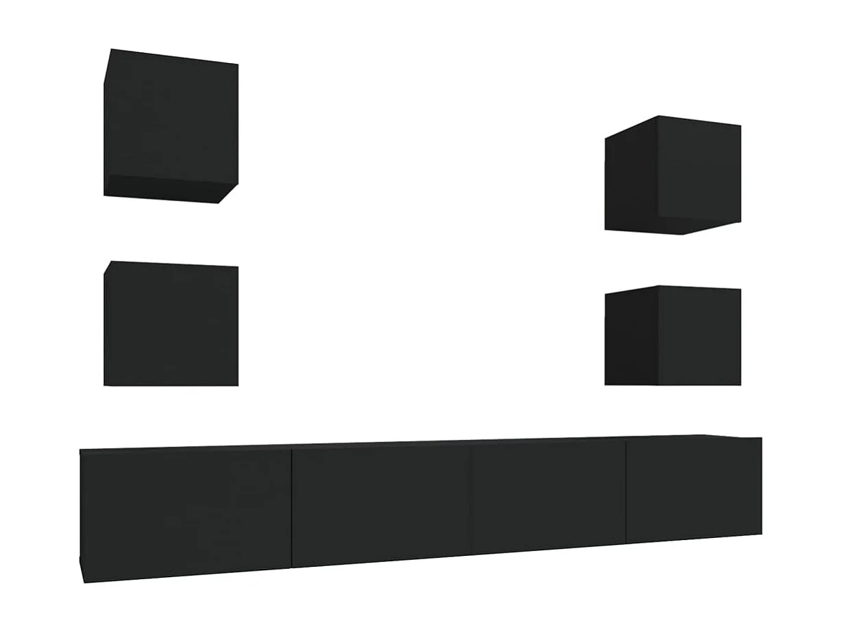 Berkfield 6 Piece TV Cabinet Set Black Engineered Wood