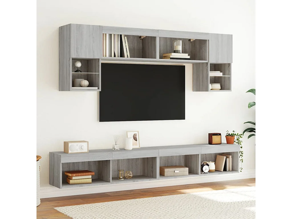 Berkfield TV Cabinet with LED Lights Grey Sonoma 100x30x30 cm