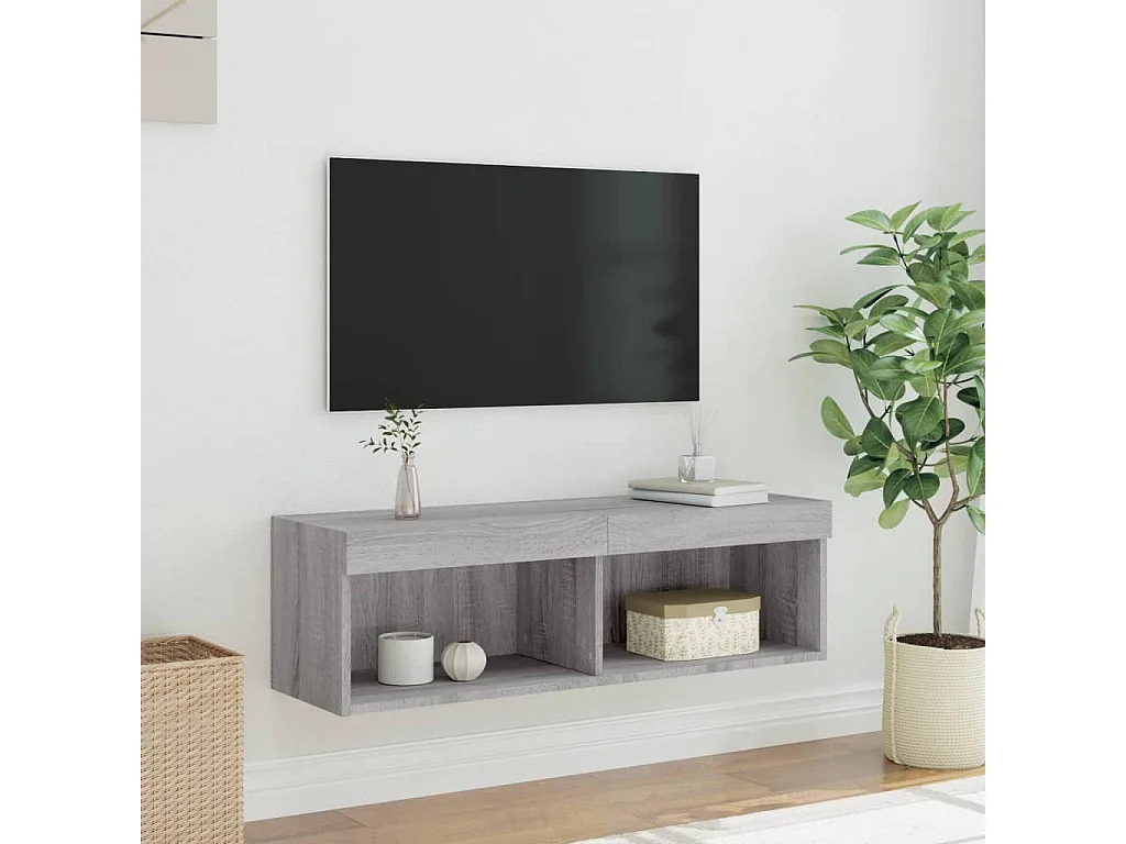 Berkfield TV Cabinet with LED Lights Grey Sonoma 100x30x30 cm