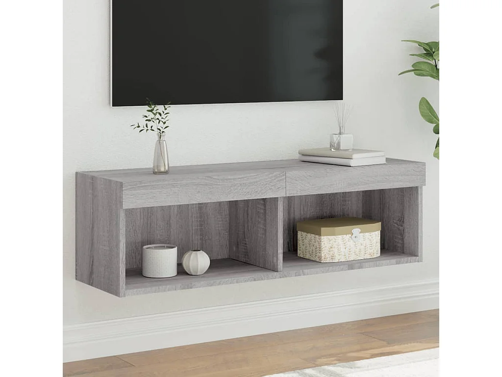 Berkfield TV Cabinet with LED Lights Grey Sonoma 100x30x30 cm