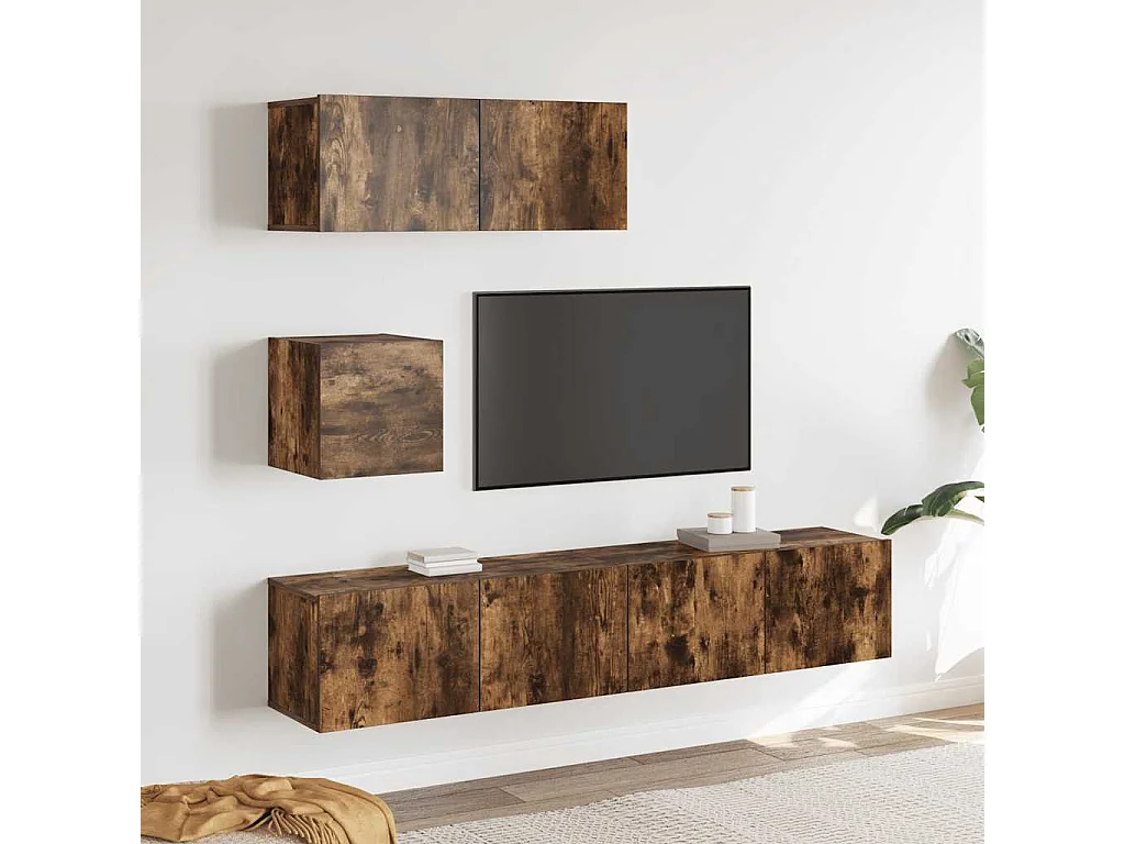 Berkfield 4 Piece TV Cabinet Set Smoked Oak Engineered Wood