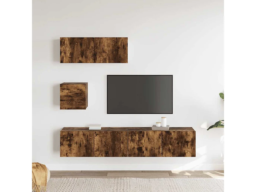 Berkfield 4 Piece TV Cabinet Set Smoked Oak Engineered Wood