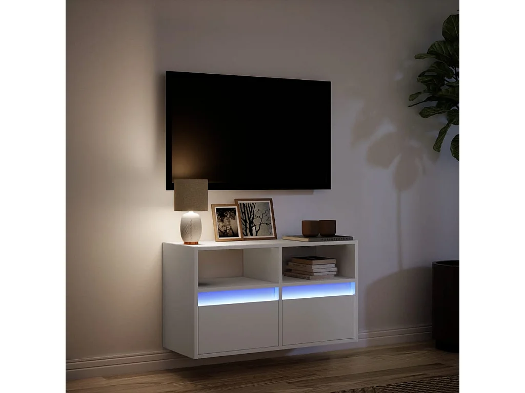 Berkfield TV Wall Cabinet with LED Lights White 80x31x45 cm