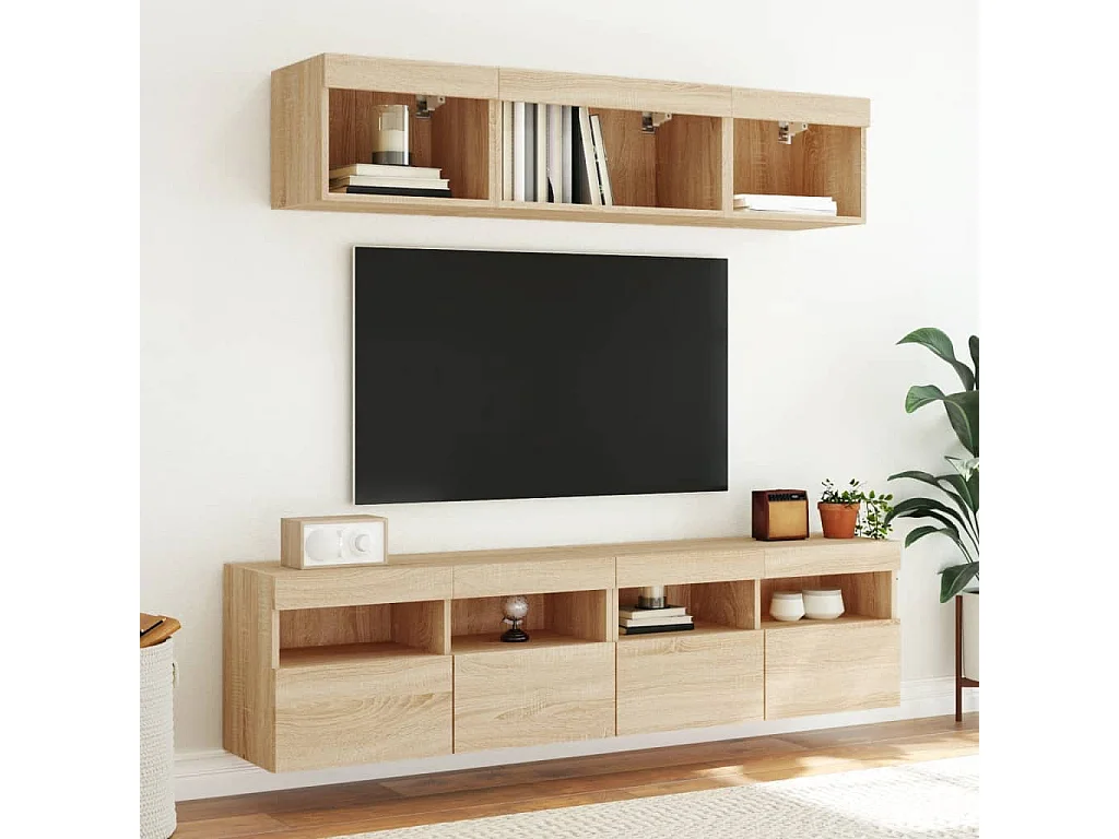 Berkfield TV Wall Cabinet with LED Lights Sonoma Oak 80x30x40 cm