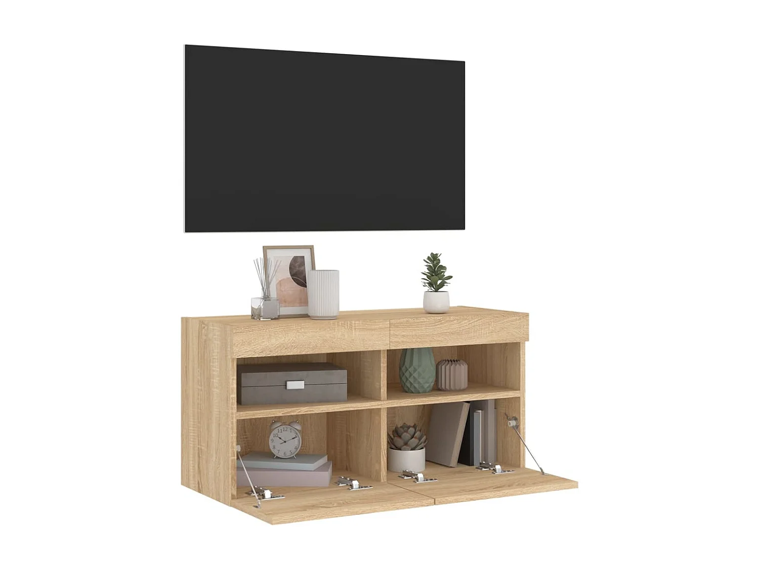 Berkfield TV Wall Cabinet with LED Lights Sonoma Oak 80x30x40 cm