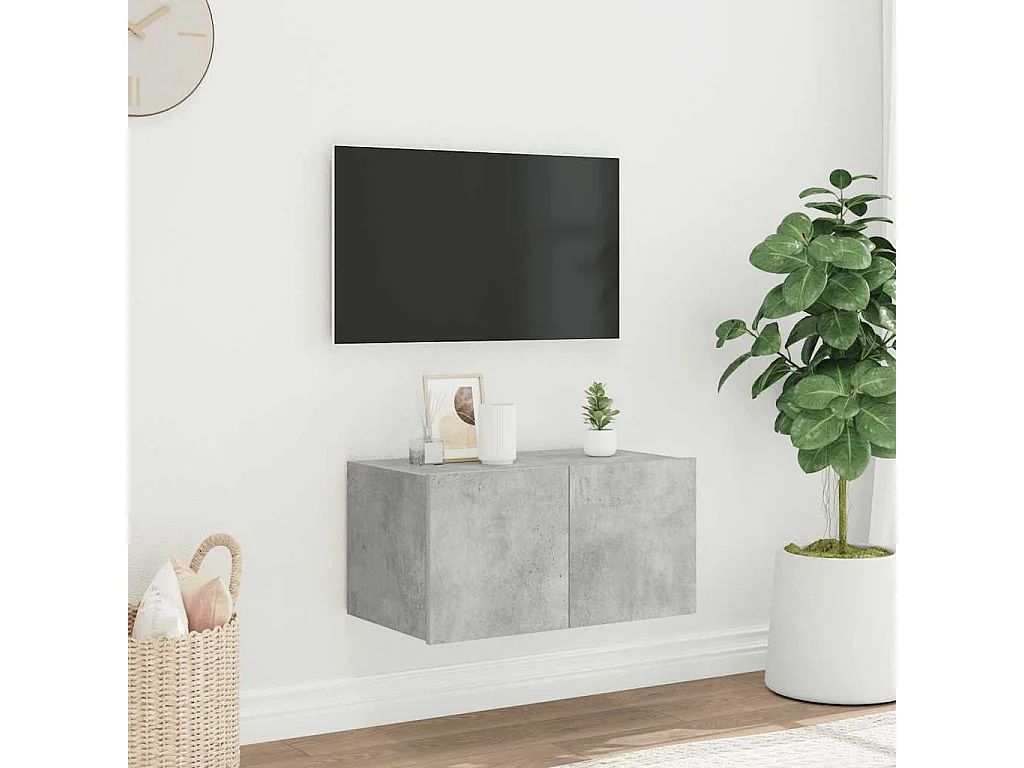 Berkfield TV Wall Cabinet with LED Lights Concrete Grey 60x35x31 cm