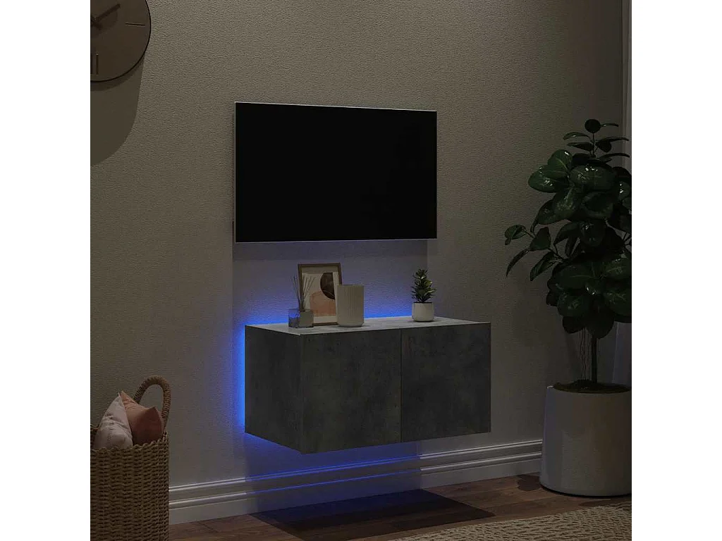 Berkfield TV Wall Cabinet with LED Lights Concrete Grey 60x35x31 cm