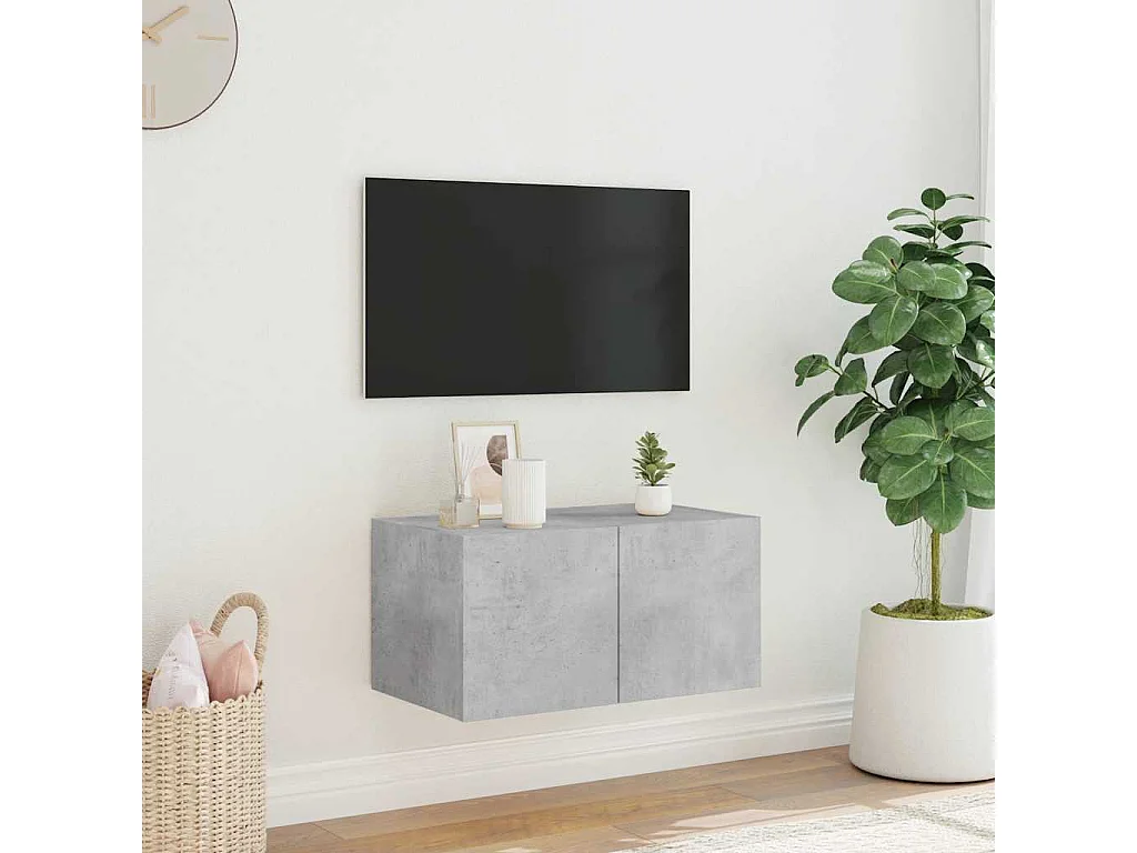 Berkfield TV Wall Cabinet with LED Lights Concrete Grey 60x35x31 cm