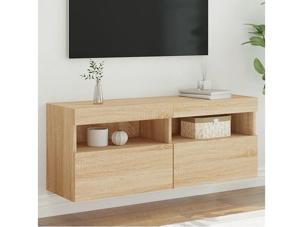 Berkfield TV Wall Cabinet with LED Lights Sonoma Oak 100x30x40 cm