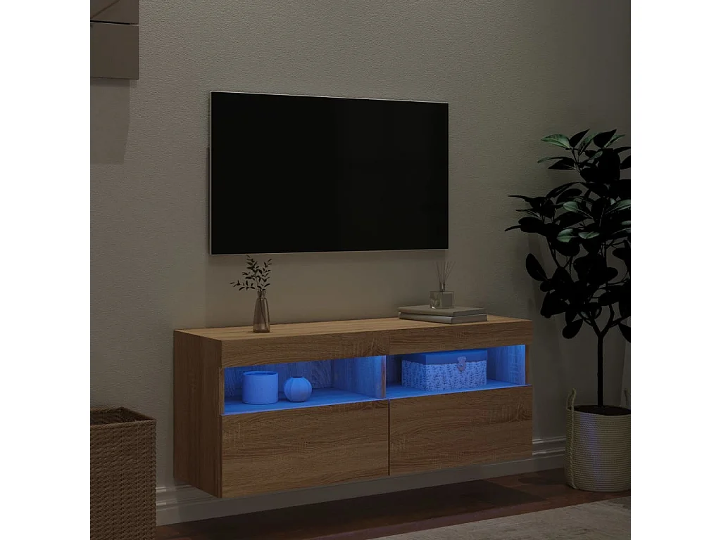 Berkfield TV Wall Cabinet with LED Lights Sonoma Oak 100x30x40 cm