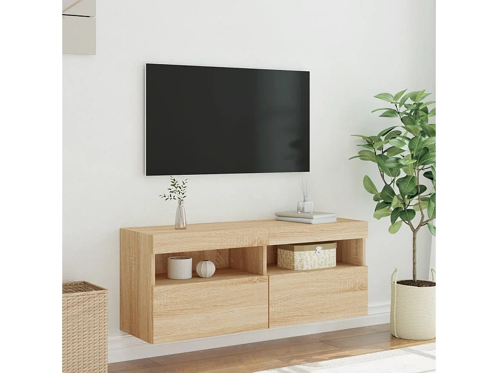 Berkfield TV Wall Cabinet with LED Lights Sonoma Oak 100x30x40 cm