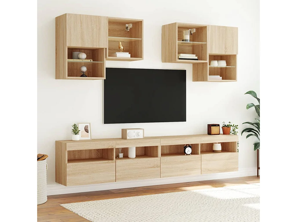 Berkfield TV Wall Cabinet with LED Lights Sonoma Oak 100x30x40 cm