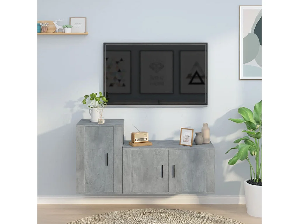 Berkfield 2 Piece TV Cabinet Set Concrete Grey Engineered Wood