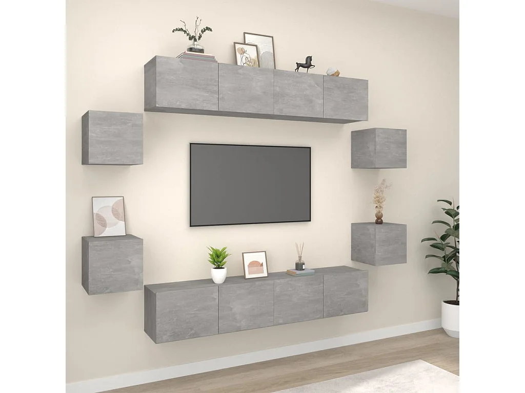 Berkfield 8 Piece TV Cabinet Set Concrete Grey Engineered Wood