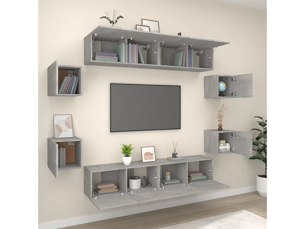 Berkfield 8 Piece TV Cabinet Set Concrete Grey Engineered Wood