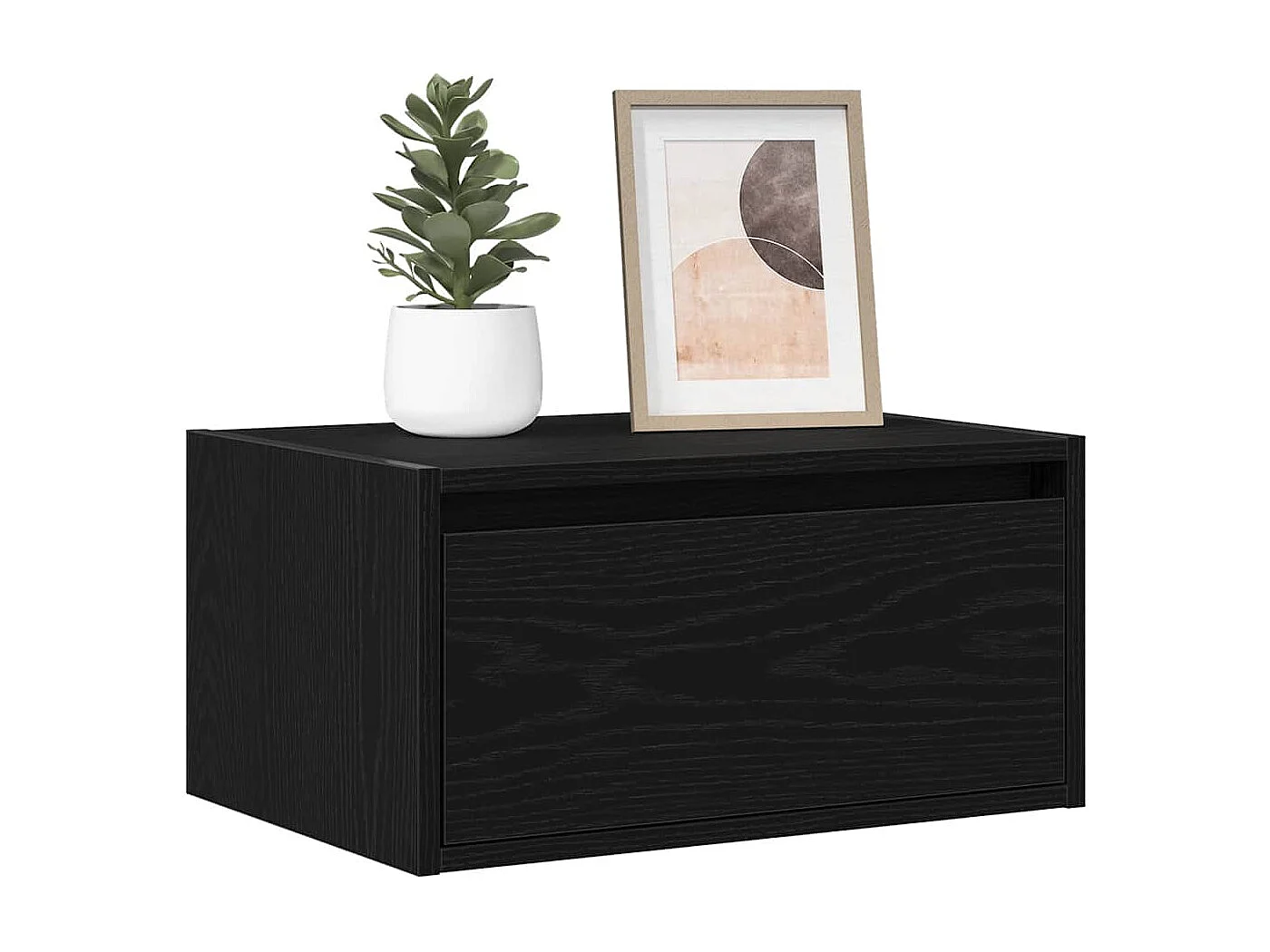 Berkfield Wall-mounted Bedside Cabinet with LED Lights Black Oak