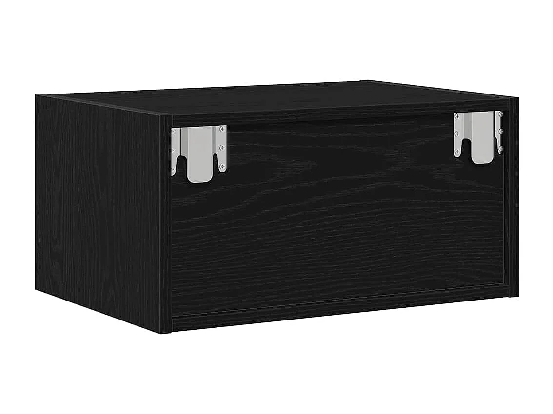 Berkfield Wall-mounted Bedside Cabinet with LED Lights Black Oak
